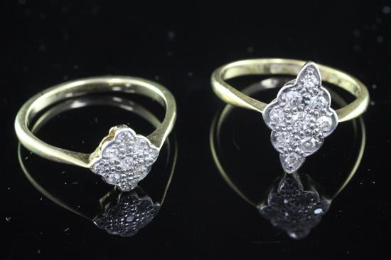 Two diamond cluster rings.